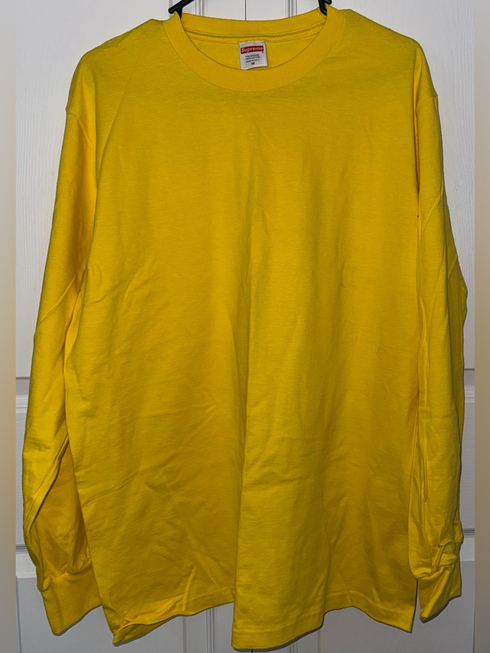 Supreme Yellow Crewneck Tee with Red Logo Tag